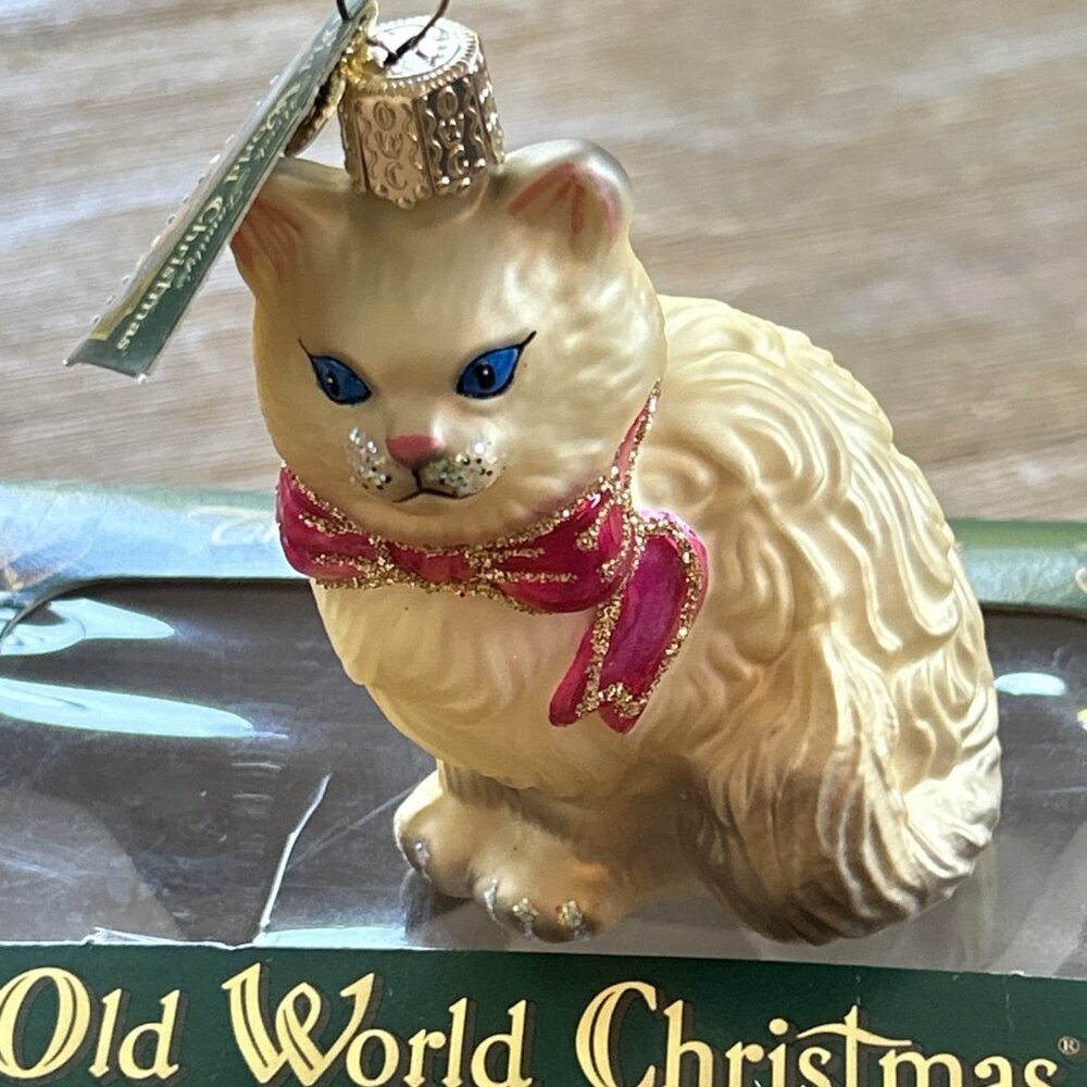 2001 OLD WORLD CHRISTMAS Himalayan Golden Tan BLOWN GLASS ORNAMENT NEW